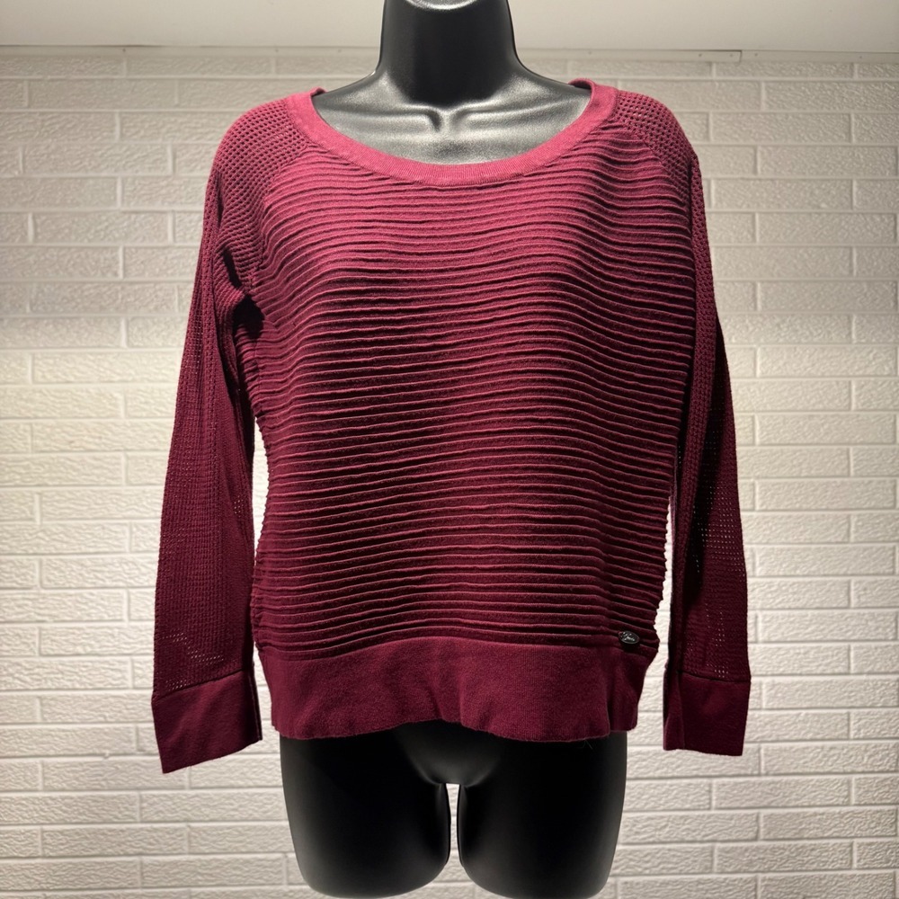 GUESS Burgundy Ribbed Knit Crew Neck‎ Long Sleeve Sweater Top L G